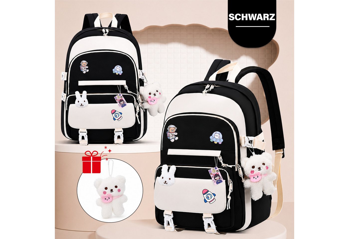 MOPUEA Schulrucksack Schulrucksack mit Laptopfach, leicht, wasserabweisend, gepolstert (Rucksack-Set, 1 Rucksack mit mehreren Fächern und gepolstertem Rücken), Leicht, wasserabweisend, atmungsaktiv, mit Trolleyband Bild 5