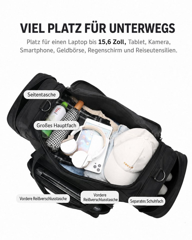 OYLCDI Reisetasche Große Sporttasche,80L Fitnesstasche Reisetasche 72 × 30 × 36 cm (mit Schuhfach,mit viel Stauraum, Trainingstasche für Damen und Herren, abnehmbarer Schultergurt für Reise, Sport, Geschäftsreise) Bild 4