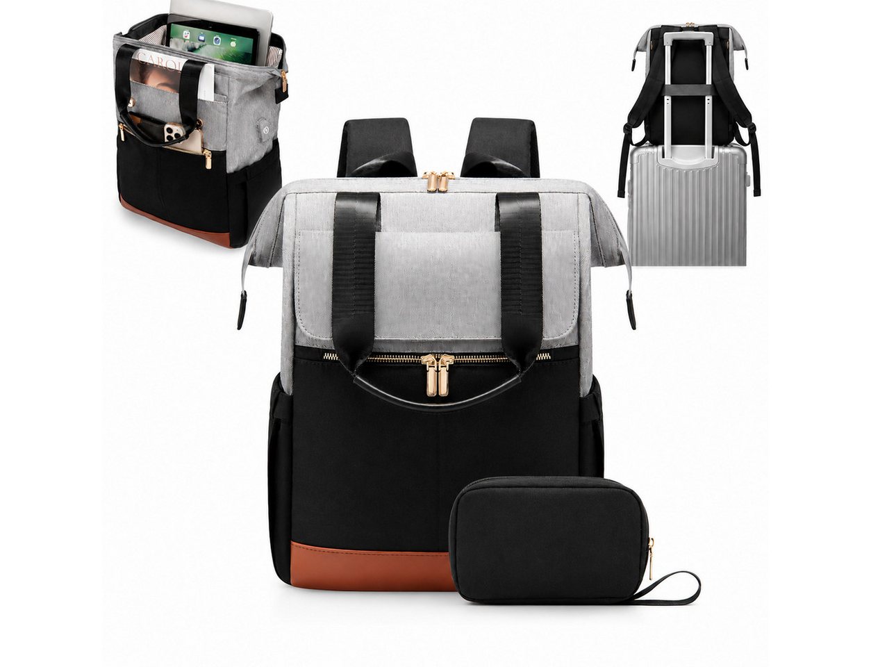 Toomoke Rucksack 2in1 Laptop Rucksack Damen Herren 15,6 Zoll mit Organizer Tasche (Multifunktionaler Business Rucksack mit gepolstertem Laptopfach für 15,6 Zoll Geräte, Kosmetiktasche, praktischem Kofferband und cleverer Fächeraufteilung), ideal für Büro, Uni, Geschäftsreisen und Alltag Bild 5