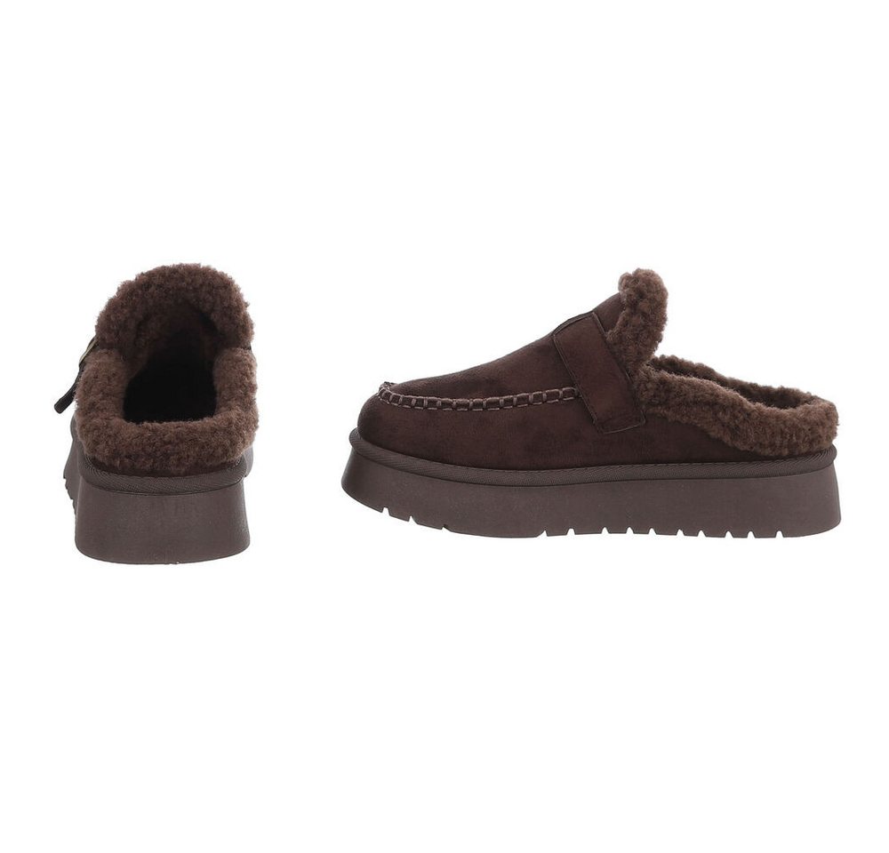 Ital-Design Damen Clog mit Plateausohle und Futter Snowboots (92125523) Flach Hausschuhe in Braun Bild 2