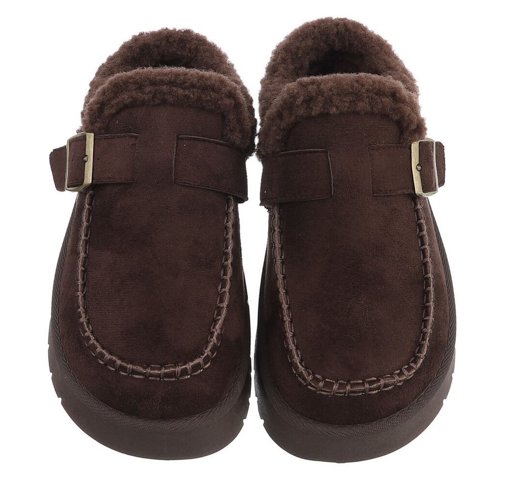 Ital-Design Damen Clog mit Plateausohle und Futter Snowboots (92125523) Flach Hausschuhe in Braun Bild 3