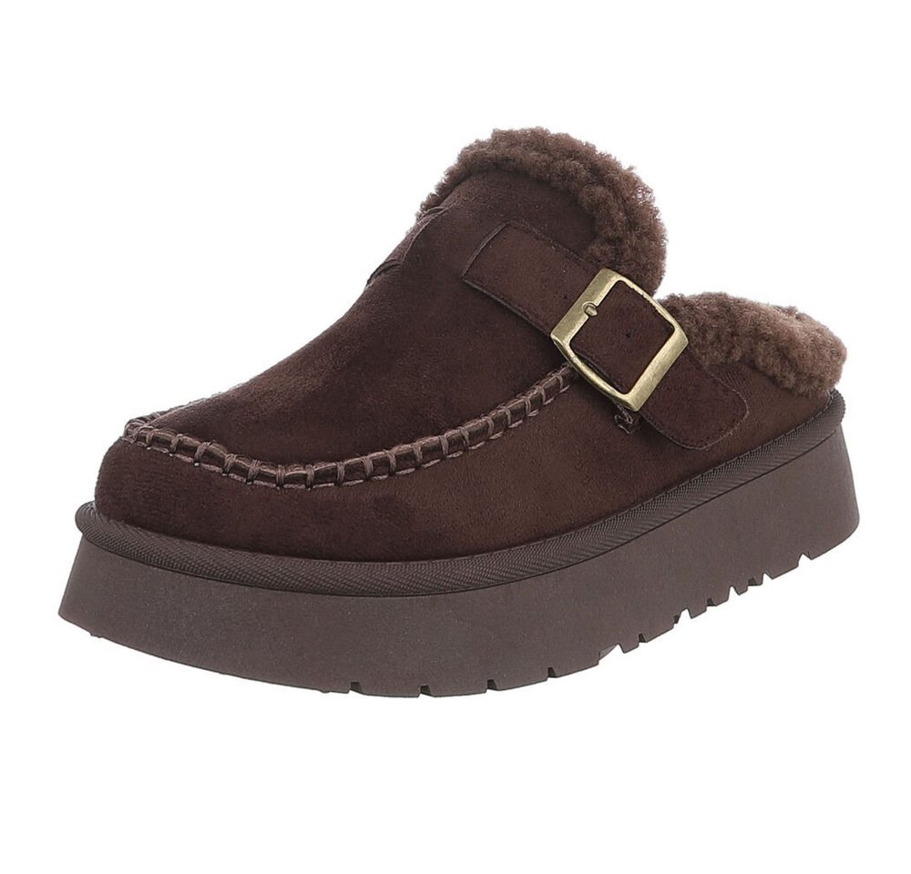 Ital-Design Damen Clog mit Plateausohle und Futter Snowboots (92125523) Flach Hausschuhe in Braun Bild 4