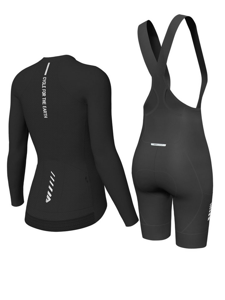 Wulibike Radtrikot Damen All-Road Fahrrad-Set, Langarm Radtrikot und Träger-Fahrradhose (2-tlg) Atmungsaktives Material, integrierte Reflektoren, 7 Taschen Bild 4