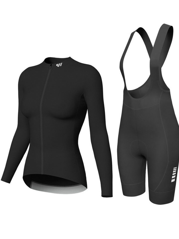 Wulibike Radtrikot Damen All-Road Fahrrad-Set, Langarm Radtrikot und Träger-Fahrradhose (2-tlg) Atmungsaktives Material, integrierte Reflektoren, 7 Taschen Bild 5