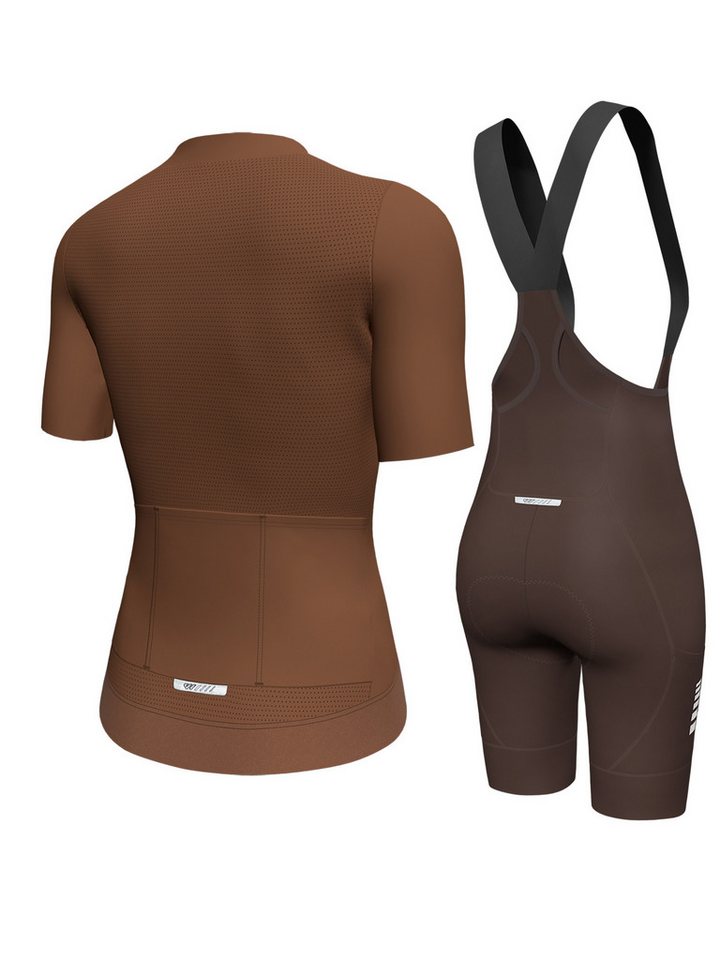 Wulibike Radtrikot Damen Radsport-Set All-Road 3D Slim Fit, Fahrradbekleidungsset (2-tlg) Kurzarm-Fahrradtrikot und High-Waist Trägerhose