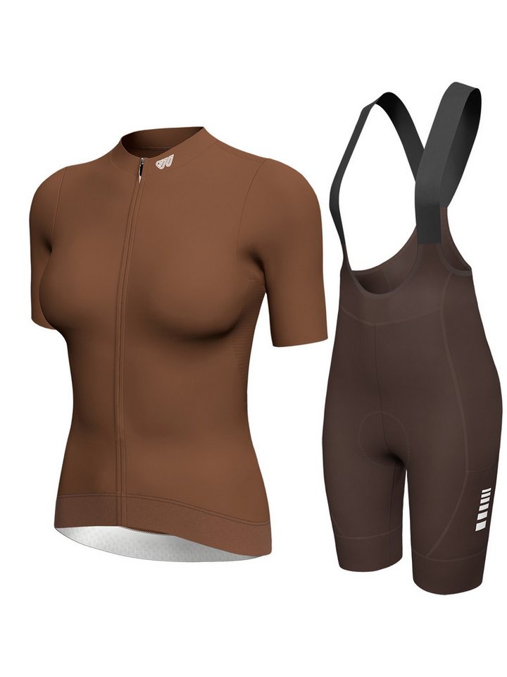 Wulibike Radtrikot Damen Radsport-Set All-Road 3D Slim Fit, Fahrradbekleidungsset (2-tlg) Kurzarm-Fahrradtrikot und High-Waist Trägerhose Bild 4