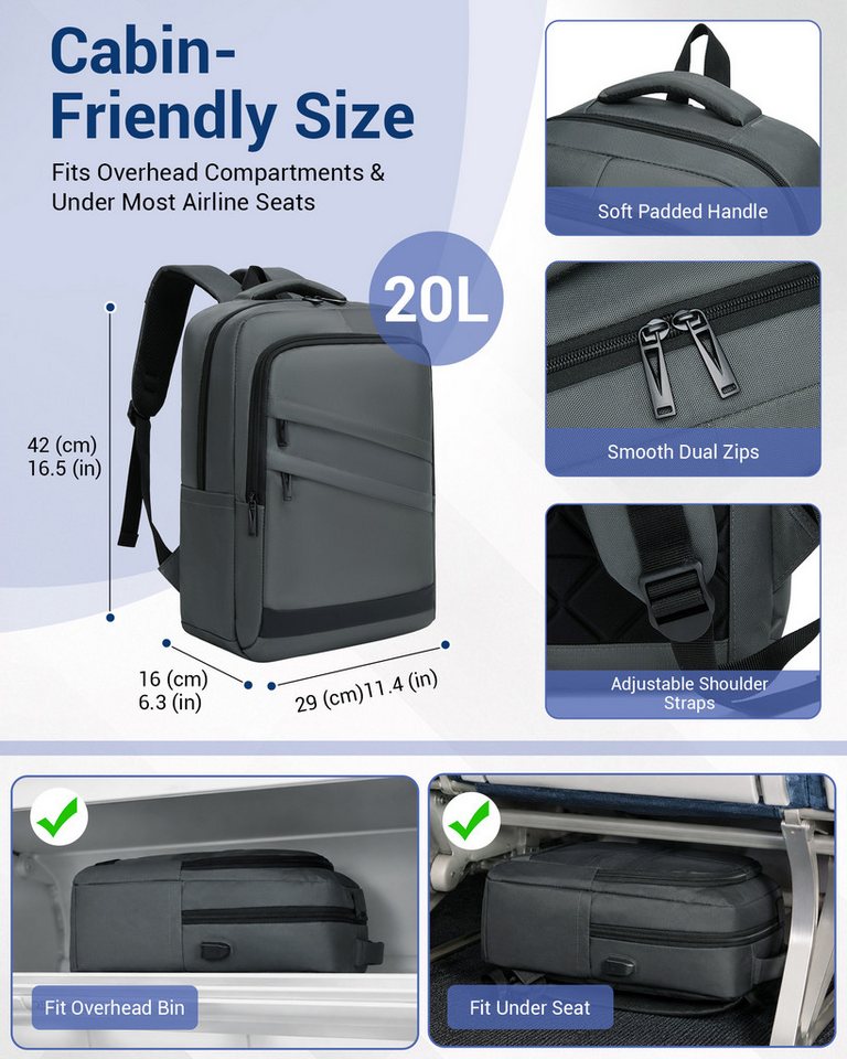 KONO Rucksack 20L Business-Rucksack für 15,6" Laptop Bild 2