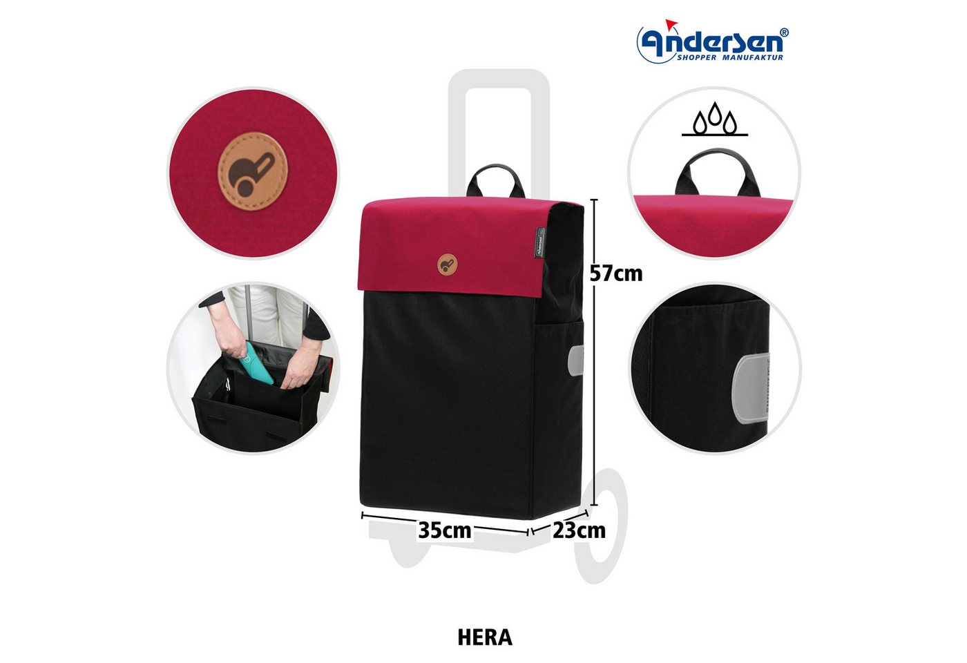 Andersen Einkaufstrolley Treppenst. Scala Sh. Hera rot, belastbar bis 40kg, wasserabweisend Bild 2