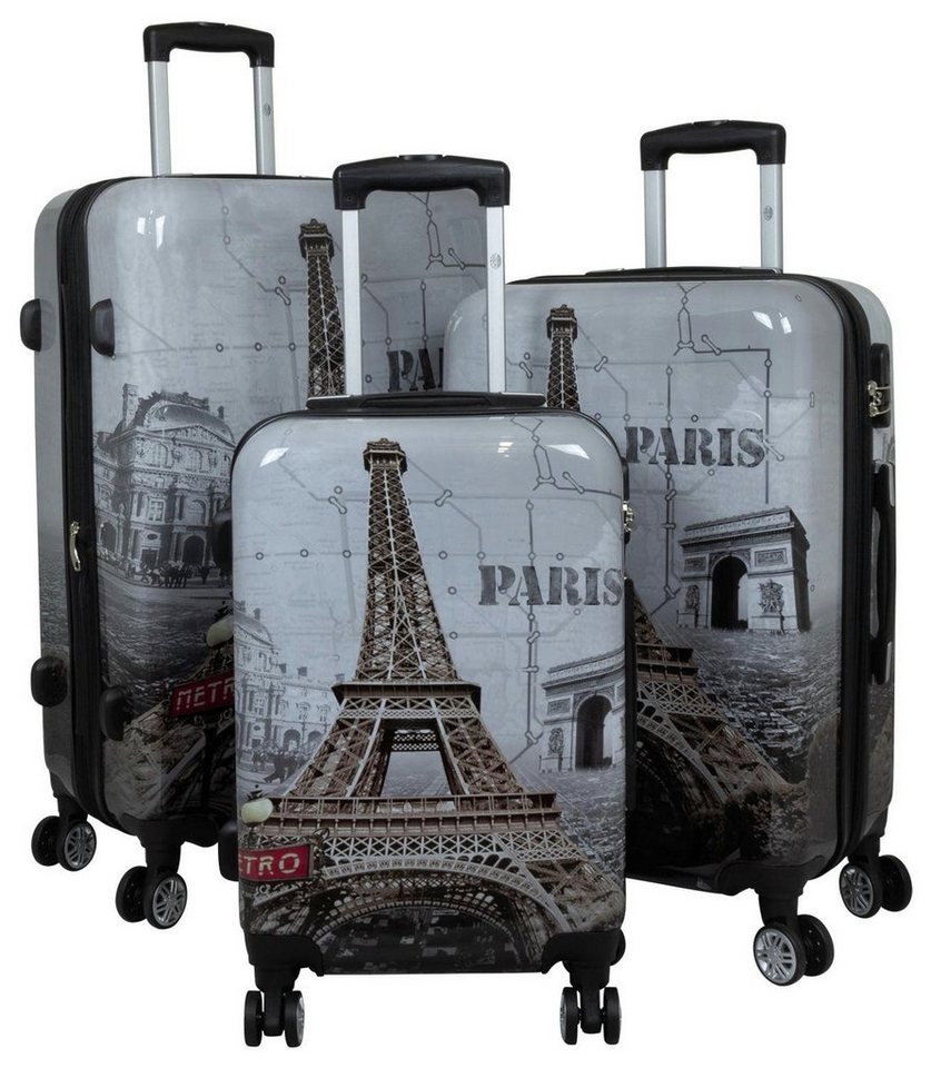 Warenhandel König Trolleyset Paris Eiffelturm, 4 Rollen, (Gr. M, L und XL, 3 tlg., Hartschalen Trolley Set), mit Motiv, Dehnfalte zur Vergrößerung des Packvolumens Bild 2