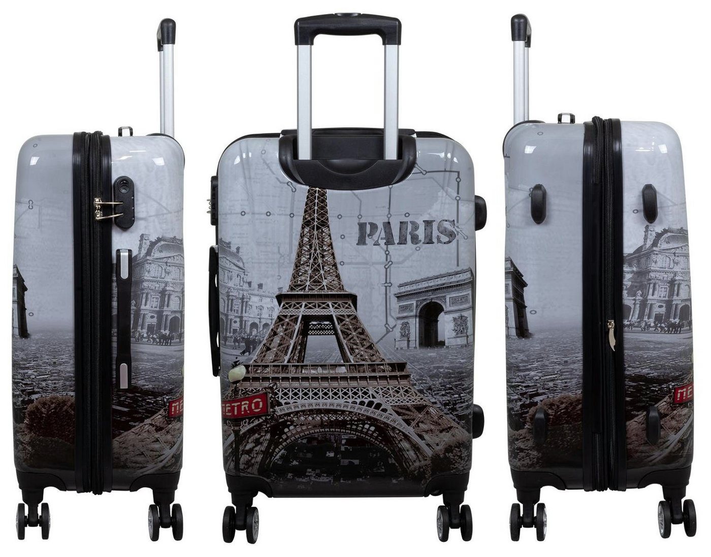 Warenhandel König Trolleyset Paris Eiffelturm, 4 Rollen, (Gr. M, L und XL, 3 tlg., Hartschalen Trolley Set), mit Motiv, Dehnfalte zur Vergrößerung des Packvolumens Bild 4
