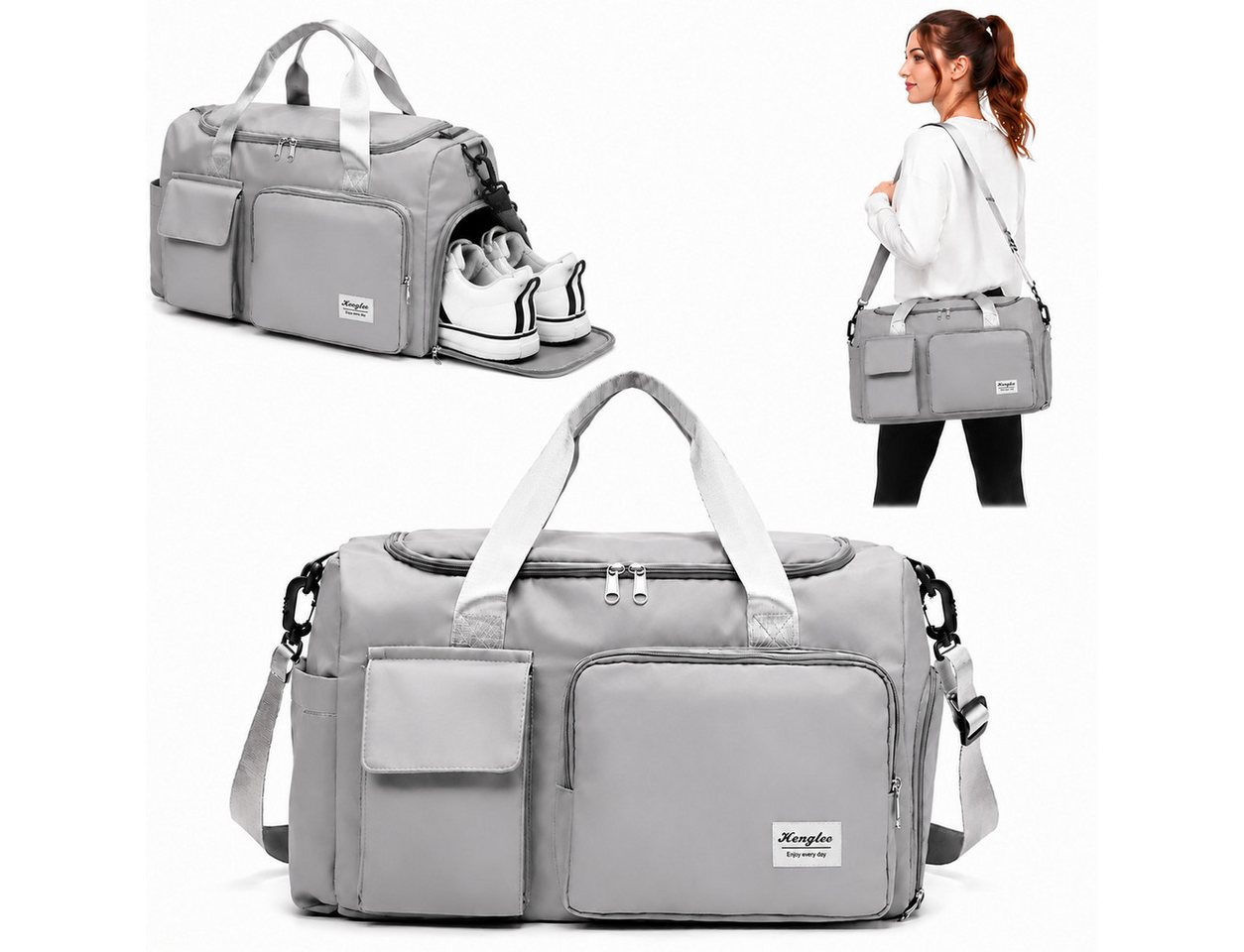 Toomoke Sporttasche Trainingstasche Damen Herren Reisetasche mit Schuhfach Nassfach (XL Reisetasche Fitness Tasche Handtasche, mit Schuhfach Nassfach viele Fächer wasserabweisend Schultergurt), Atmungsaktiv, Abriebfest,Ideal für Wanderungen, Reisen und Sport