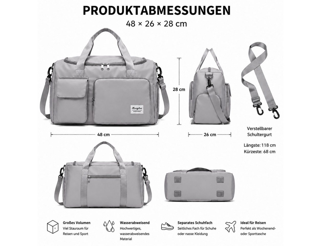 Toomoke Sporttasche Trainingstasche Damen Herren Reisetasche mit Schuhfach Nassfach (XL Reisetasche Fitness Tasche Handtasche, mit Schuhfach Nassfach viele Fächer wasserabweisend Schultergurt), Atmungsaktiv, Abriebfest,Ideal für Wanderungen, Reisen und Sport Bild 2