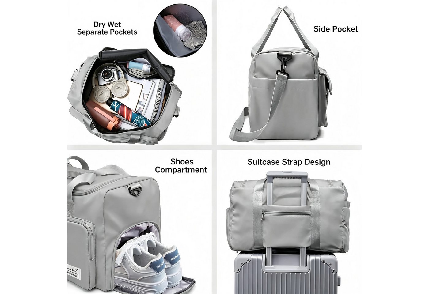 Toomoke Sporttasche Trainingstasche Damen Herren Reisetasche mit Schuhfach Nassfach (XL Reisetasche Fitness Tasche Handtasche, mit Schuhfach Nassfach viele Fächer wasserabweisend Schultergurt), Atmungsaktiv, Abriebfest,Ideal für Wanderungen, Reisen und Sport Bild 4