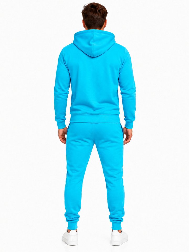 L.gonline Freizeitanzug Herren Jogginganzug einfarbig 100% BW 586 Türkis M (Kapuzenjacke mit Reißverschluss, Hose, 2-tlg), Fitness Freizeit Casual Bild 3