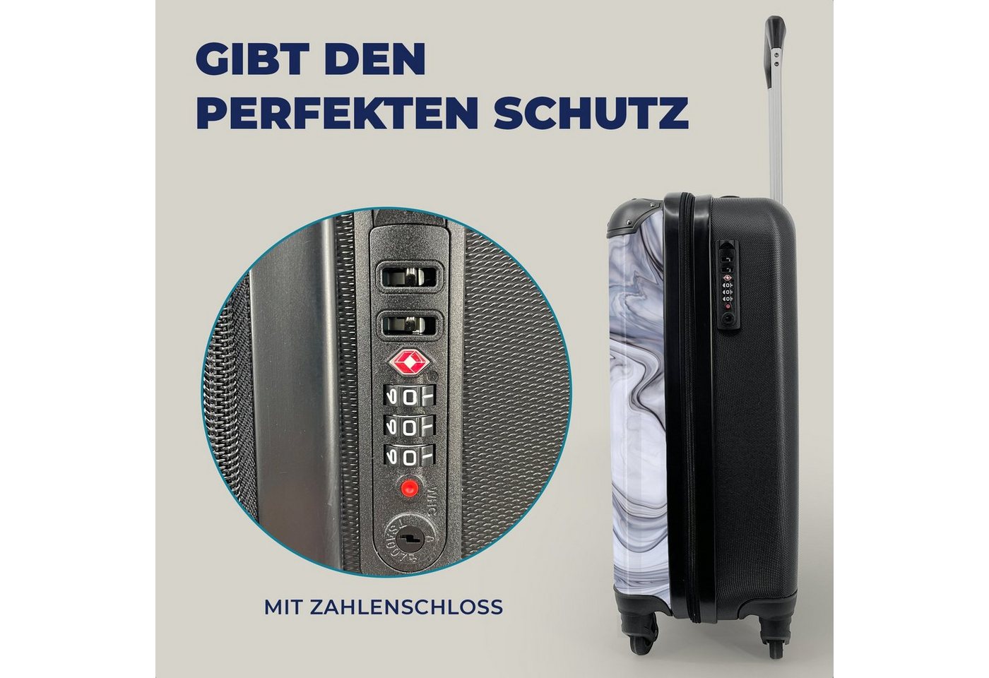 MuchoWow Handgepäckkoffer Marmor - Weiß - Schwarz, 4 Rollen, Handgepäck Trolley Rollkoffer Kleine Reisekoffer mit 4 Rollen - Cabin Size < 55x40x23 & 55x40x20 cm - Fotokoffer - Kabinenkoffer - Boardgepäck Bild 2
