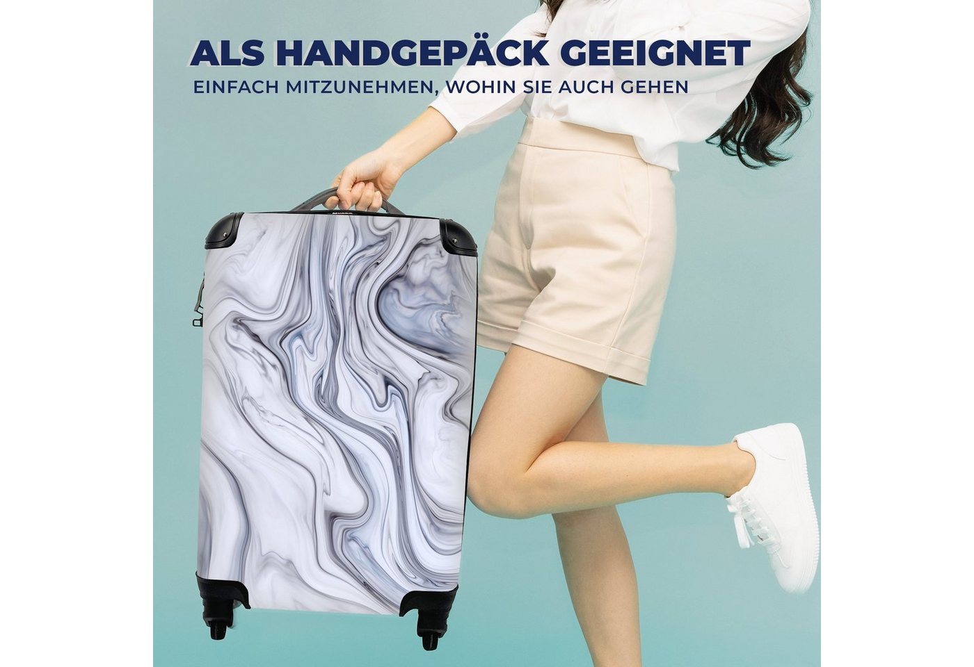 MuchoWow Handgepäckkoffer Marmor - Weiß - Schwarz, 4 Rollen, Handgepäck Trolley Rollkoffer Kleine Reisekoffer mit 4 Rollen - Cabin Size < 55x40x23 & 55x40x20 cm - Fotokoffer - Kabinenkoffer - Boardgepäck Bild 4