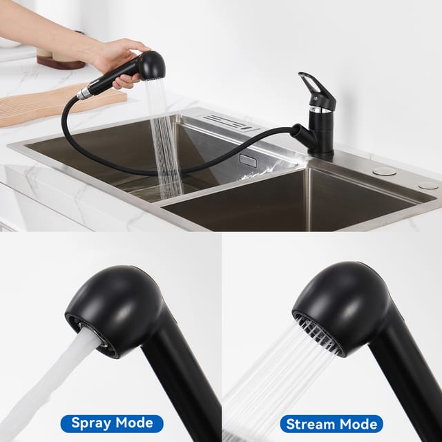 Küchenarmatur Ausziehbare Mit 2 Strahlarten Schwarz, 360° Drehbar Wasserhahn Küche Ausziehbar Bis 60cm, Spültischarmatur Mit Abnehmbarer Luftsprudler - Auralum