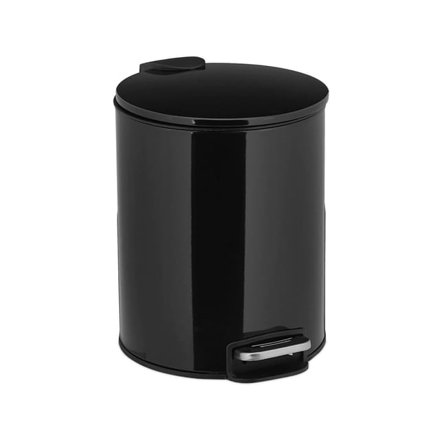 Kosmetikeimer, 5 Liter, Absenkautomatik, entnehmbarer Inneneimer, Bad Mülleimer, Metall, Treteimer, schwarz - Relaxdays