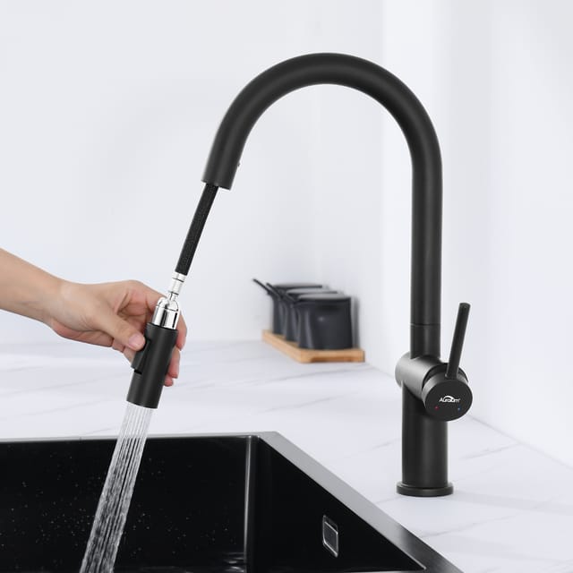 Wasserhahn Küche Ausziehbar Küchenarmatur Mit 2 Strahlarten, Armatur Küche 360° Drehbar Einhebelmischer, Spültischarmatur Edelstahl Mischbatterie Für Küche, Schwarz - Auralum
