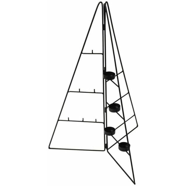 Metall Tannenbaum Aufsteller mit Teelichthalter - 58 cm / schwarz - mit Haken und 5 Holz Klammern zum Dekorieren