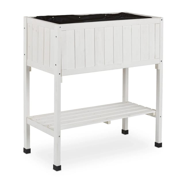 Relaxdays - Hochbeet, Folie, Ablage, HxBxT: 80 x 74 x 38 cm, Garten, Balkon & Terrasse, Pflanztisch, Tannenholz, weiß