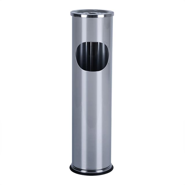 Standaschenbecher für draußen Edelstahl Mülleimer mit Aschenbecher für draußen Zigaretten Mülleimer Metall, rostfrei, 8 Liter Volumen, DxH 14x54 cm