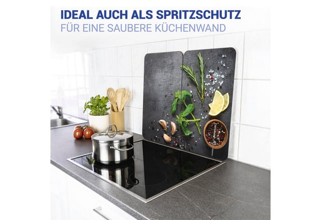 Herdabdeckplatten Universal Kräuter 2er Set, für alle Herdarten, Mehrfarbig, Gehärtetes Glas mehrfarbig, Kunststoff (tpe) hellgrau, Kunststoff