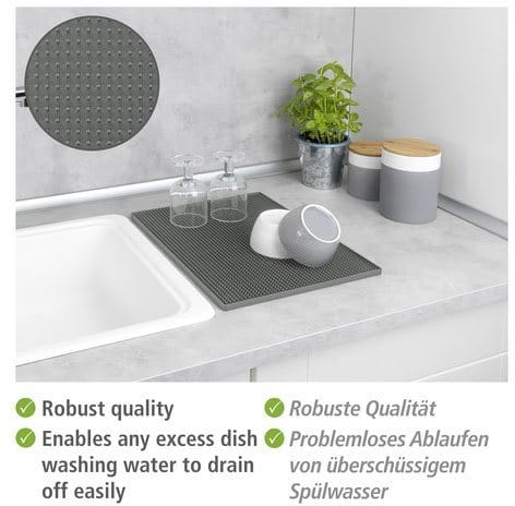 Abtropfmatte Maxi Grau, 40 x 30 cm, Mit Noppenstruktur, Grau, Kunststoff (tpr) grau - grau - Wenko