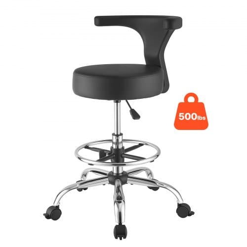 VEVOR Rollhocker 226,8 kg, Arbeitshocker Höhenverstellbar, mit Rückenlehne & Ergonomischem Sitz aus PU-Leder, 360° Drehbar, Ideal für Zahnarztpraxen, Kosmetikstudios & Kliniken, Schwarz