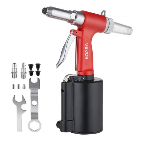 VEVOR Druckluft Nietmutternzange Set mit 4 Nasenstücken 2,4/3,2/4,0/4,8mm, Pneumatische Blindnietzange Set für Automobil Industrie Heimwerkerprojekt, 1100kg Zugkraft, Max. 16mm Hub, 360° Nietengriff