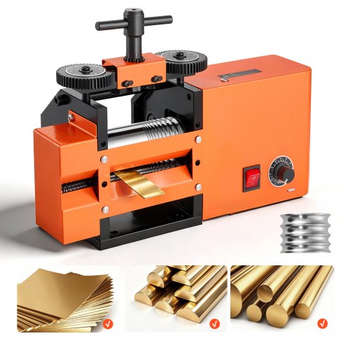 VEVOR Elektrisches Schmuckwalzwerk 3-in-1 Walzwerk Flach Vierkant Halbrund, Werkzeug für DIY-Schmuckhersteller, Einstellbare Dicke 0,03–7 mm, zum Pressen von Duktilen Metallen wie Gold Silber Kupfer