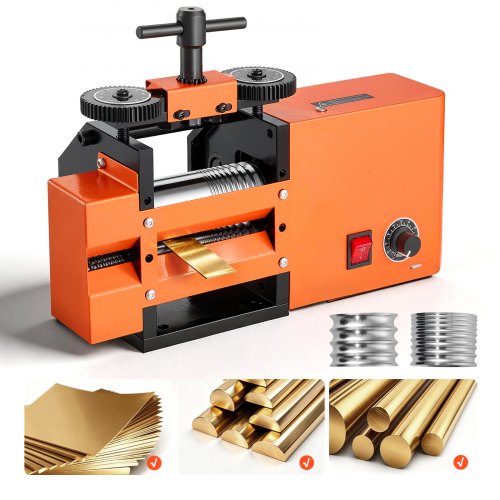 VEVOR Schmuckwalzwerk Elektrisch 60 mm 3-in-1 Walzwerk Flach Vierkant Rund, Werkzeug für DIY-Schmuckhersteller, Einstellbare Dicke 0,03–7 mm, zum Pressen von Duktilen Metallen wie Gold Silber Kupfer