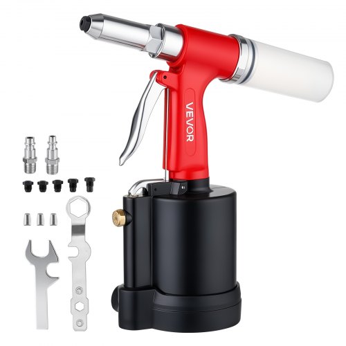 VEVOR Druckluft Nietmutternzange Set mit Nasenstücken 2,4/3,2/4,0/4,8/6,4mm, Pneumatische Blindnietzange Set für Automobil Industrie Heimwerkerprojekt, 1780kg Zugkraft, Max. 16mm Hub, 360° Nietengriff