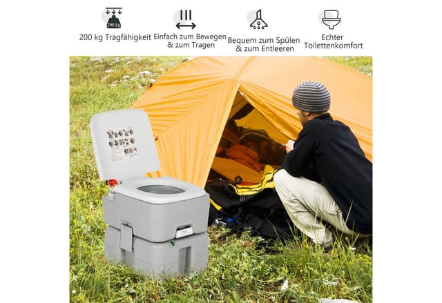 COSTWAY 20+10L Campingtoilette mit abnehmbarem Abwassertank, Campingklo tragbar, Reisetoilette, Mobile Toilette für Reise, Camping und Wohnmobil