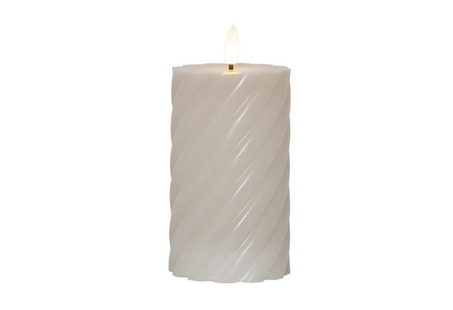 LED Echtwachskerze Flamme Swirl Batterie und Timer beige 15cm
