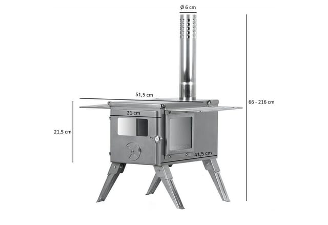 Campfeuer - Edelstahl Zeltofen 51,5 x 42 x 216 cm Zeltheizung Camping Ofen