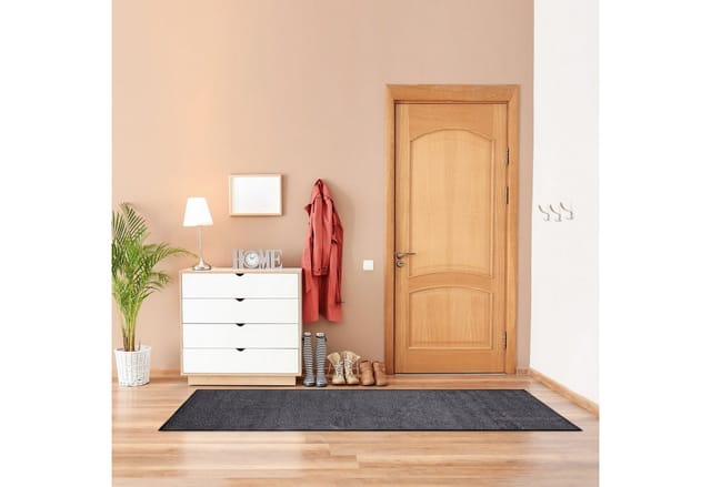 Schmutzfangmatte grau, Fußmatte Innen, Schmutzmatte groß, Fußabtreter dünn, Türmatte 80x200 cm, schwarz-grau - Relaxdays