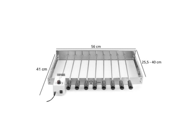Edelstahl Grillaufsatz mit 9 Spießen 56 x 26-40 cm Motor links - Bbq-toro