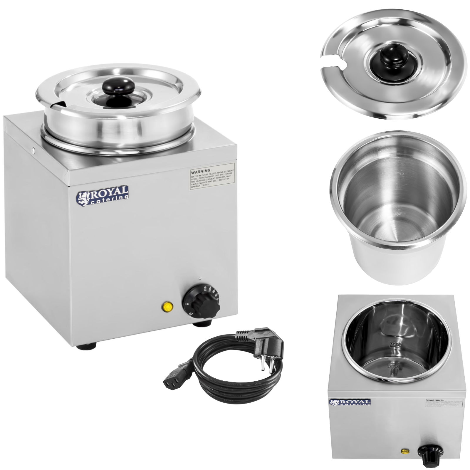 Royal Catering - Bain Marie Rund Speisenwärmer Wasserbad Suppenstation Warmhalter 1 Behälter