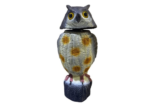 Relaxdays Vogelabwehr Eule, Wackelkopf, Kunststoff, HxBxT: 40 x 18 x 16 cm, Garten & Balkon, Taubenabwehr, grau/weiß