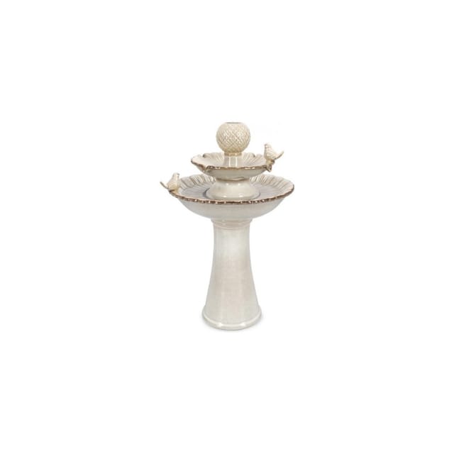 Dekorative Keramikfontäne Niky beige mit LED und Vögeln 40,5 x 40,5 x 68