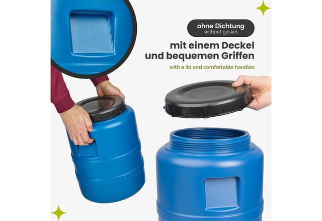 Garronda 20 L Regentonne Regenfass Weithalsfass aus HDPE als Kunststofffass und Wasserbehälter für Wasser und Lebensmittel zur Lagerung Fermentierung