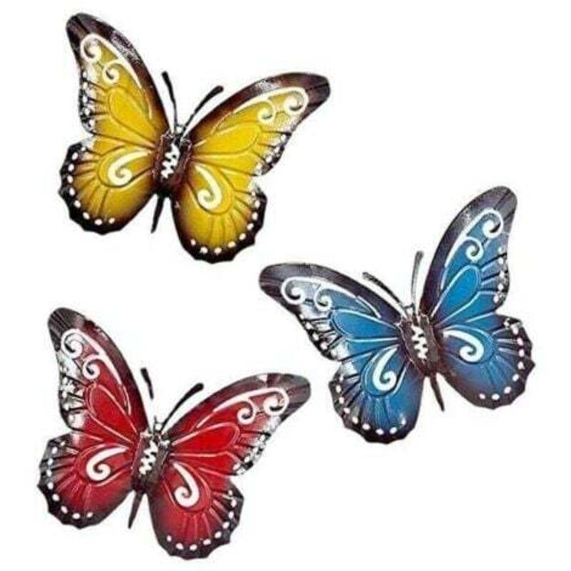 3er-set Schmetterlings-wanddekorationen Aus Metall – Größe 24 X 19 Cm – Handbemalt – Rostbeständig – Für Den Innen- Und Außenbereich Geeignet – Crezuo