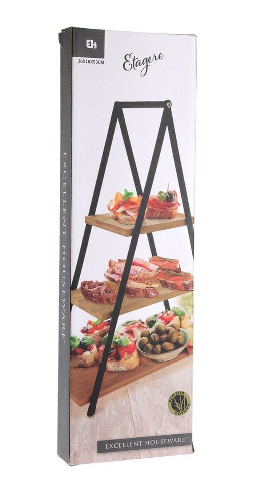 Xxl Servier Etagere - 53 x 36 cm - Ständer mit 3 Ablagen aus Bambus Holz Servierplatte Deko Tablett