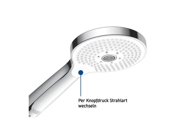 Duschkopf Duravit Universal, mit 3 Strahlarten (Rain, Pulse, Mono), reinigungsfreundlich rund (ø 120 mm), wassersparende MinusFlow-Funktion,