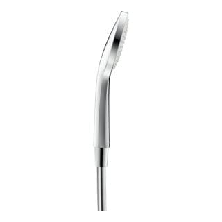 Duschkopf Duravit Universal, mit Strahlart Rain, rund (ø 110 mm), reinigungsfreundlich, mit wassersparender MinusFlow-Funktion, Chrom/Weiß