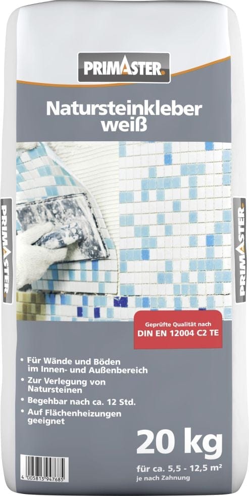 Primaster - Natursteinkleber weiss 20 kg für Innen und Außen Kleber Granitkleber
