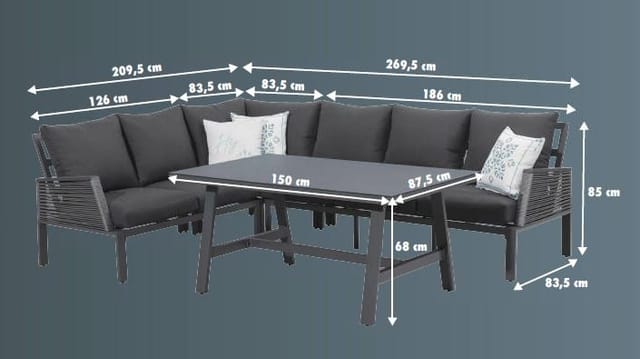 Dining Lounge Set Apulia Garten Möbel Grau Sitzgruppe Kissen Alu - Primaster