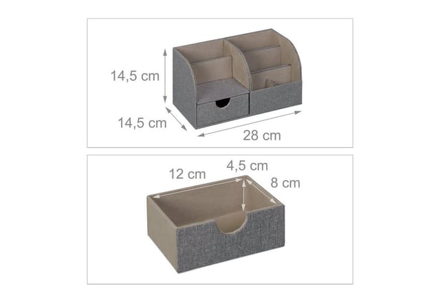 Schreibtisch Organizer, Schublade & 6 Fächer, Leinenoptik, hbt: 14,5 x 28 x 14,5 cm, Stiftehalter Büro, grau - Relaxdays