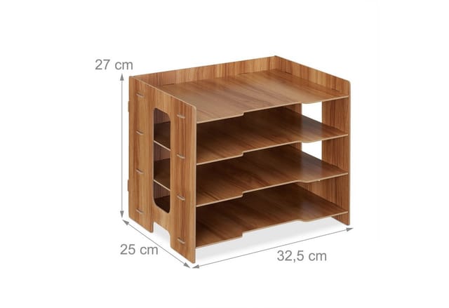 Briefablage, Büro Organizer aus mdf, A4 Papier, 3 Fächer, Dokumentenablage hbt: 27 x 32,5 x 25 cm, dunkelbraun - Relaxdays